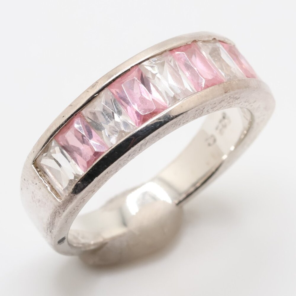 Vintage Sterling Silver Pink White CZ Ring